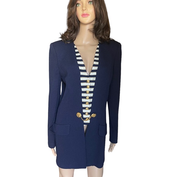 St. John collection Layered wool knit blue gold blazer/coat size 12 - Picture 16 of 16